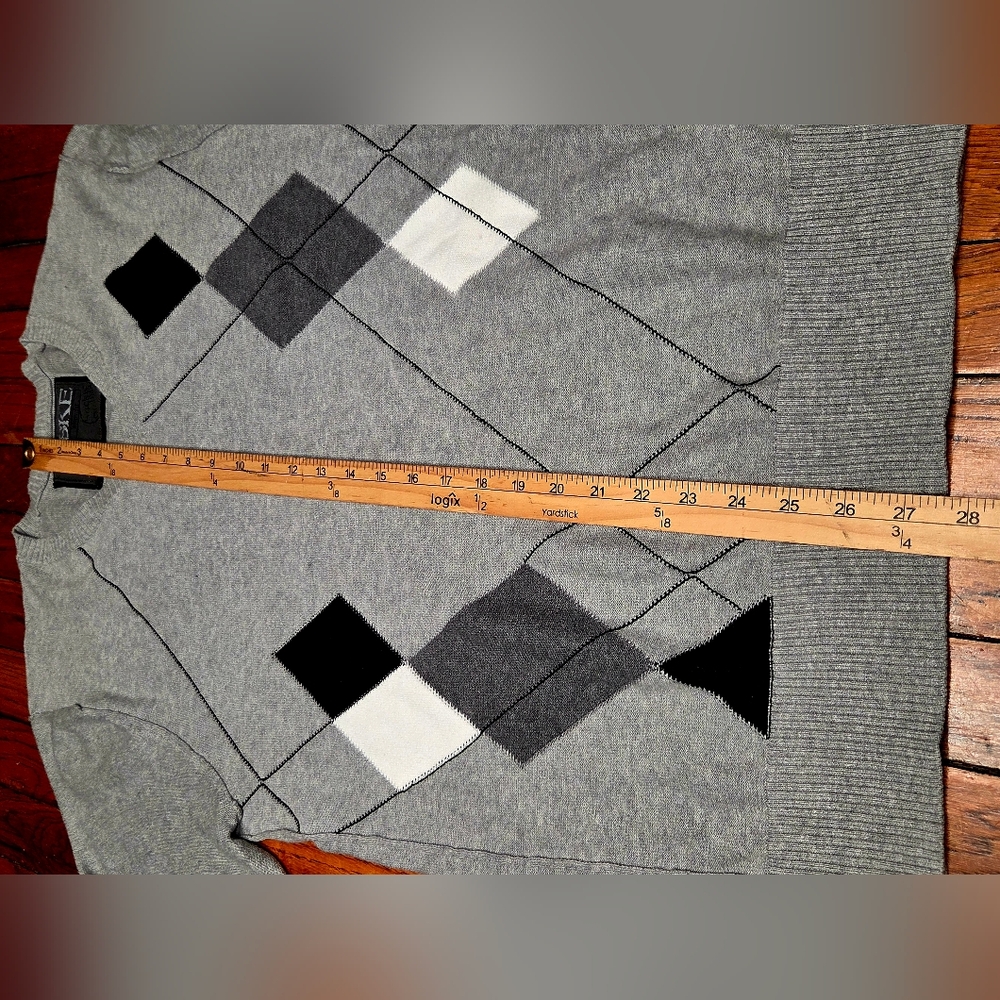 BKE Buckle Slim Fit Size XL Extra Large Gray Argyle V-Neck Cotton Sweater B5 - Picture 7 of 7